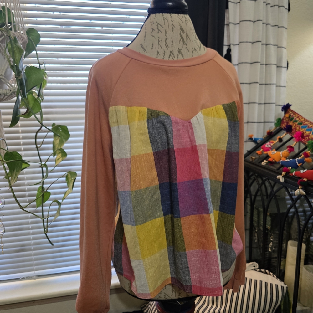 English Factory Multicolor Plaid Mixed Media Long Sleeve Top